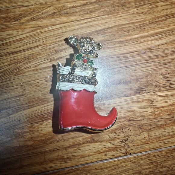 Gerry's Christmas Poodle in Red Stocking Brooch 1 5/8 Inch Puppy Dog Enamel Pin - Picture 3 of 7
